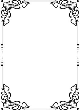 Elegant Black Vintage Floral Border with Ornate Corner Scrollwork