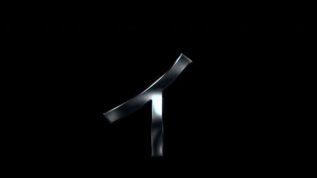 Silver metallic Japanese Katakana "ィ". Alpha channel. Seamless loop video
