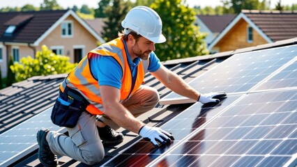 Obraz premium sustainable home improvement with rooftop solar technology