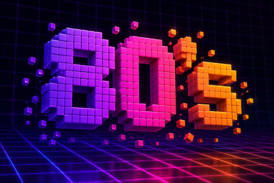 80s Retro Pixel Art Neon Synthwave Vaporwave Style Background Concept