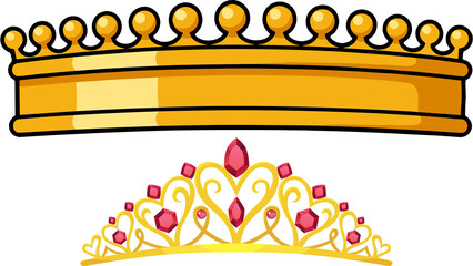 Golden royal crown and elegant princess tiara set vector illustration © Vintage papers