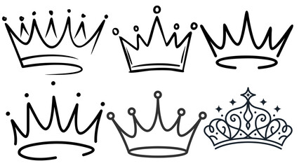 Hand Drawn Crown Icons and Doodle Tiara Sketch Set © Vintage papers