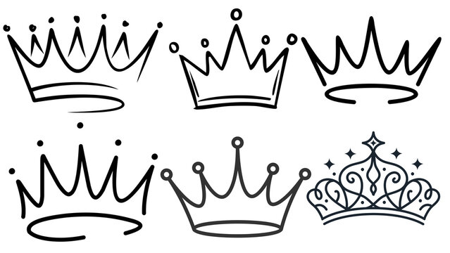 Hand Drawn Crown Icons and Doodle Tiara Sketch Set
