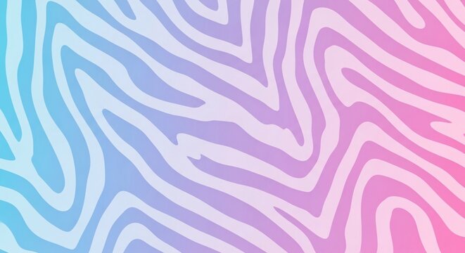 Vibrant pastel zebra stripe pattern with flowing lines in shades of blue pink and purple for modern design and creative projects