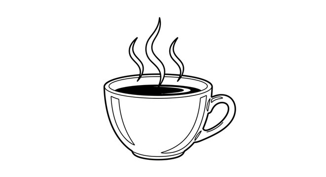 Steaming hot coffee cup with handle.