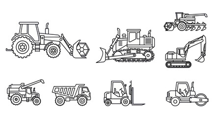 Heavy machinery icons, construction equipment illustrations © Angsa