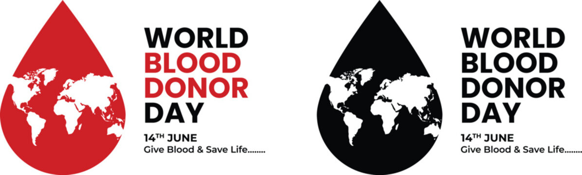 World blood donor day awareness global blood drop with map illustration for healthcare campaigns donations