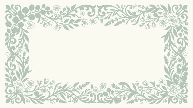 Elegant vintage floral frame with intricate botanical details, perfect for wedding invitations, certificates, or decorative design projects, featuring a charming retro style