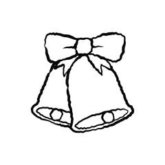 Pair of bells with bow simple doodle isolated on white background festive decoration. © CHNX