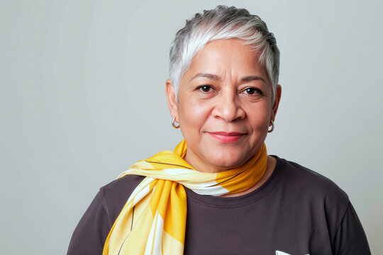 Portrait of senior Asian woman looking at camera and smiling, conveying confidence, approachability, healthy aging. Useful for healthcare, retirement planning, wellness, support services