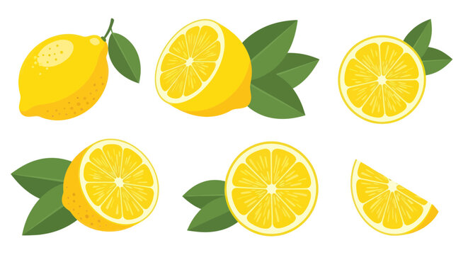 lemons with green leaves, fresh citrus fruit