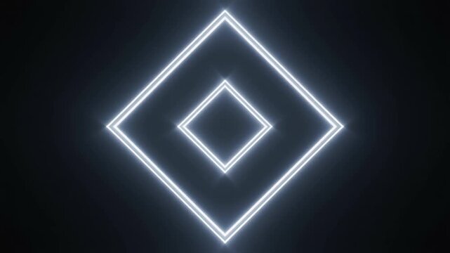 Minimalist Abstract Animation of Glowing White Geometric Square Light Beams Pulsating on Black Background, Cinematic 1080p Full HD Motion Graphic