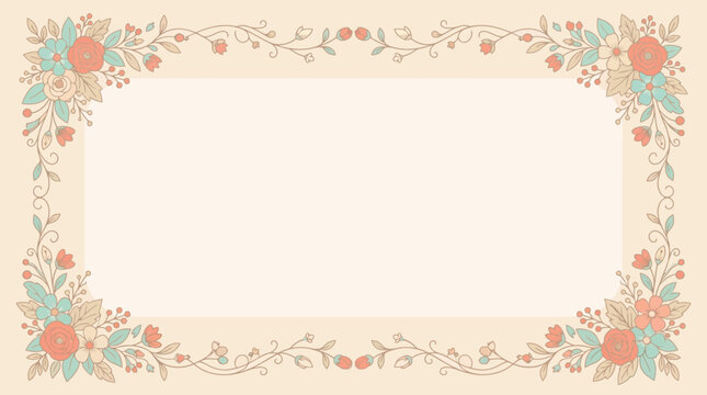 Delicate vintage floral frame featuring pastel blossoms and botanical accents, ideal for wedding invitations, baby shower cards, or elegant graphic designs