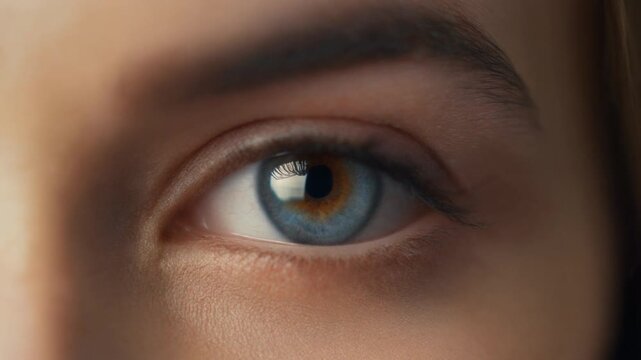 Close-up Shot of a Beautiful Blue Human Eye with Pupil Dilation, Capturing Soft Light Reflection and Detailed Iris Movement, Perfect for Medical, Beauty, or Biological Content in Full HD