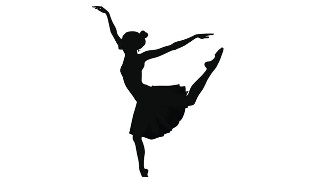Ballerina silhouette strikes a delicate pose with one leg pointed and arms extended to embody the poise and discipline required in the rigorous world of classical ballet performance and training.