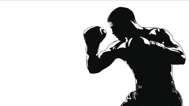 Boxer embodies intense physical power through a sharp silhouette that captures the raw texture and dramatic contrast of a stylized fighting pose set against a clean white surface for visual impact.