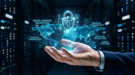 Fototapeta premium Global Cybersecurity and Digital Banking Protection