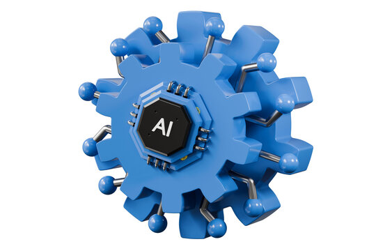3d AI chip gear icon. artificial intelligence automation concept. minimal cartoon circuit nodes gear for tech marketing. isolated on white transparent background. 3d render.