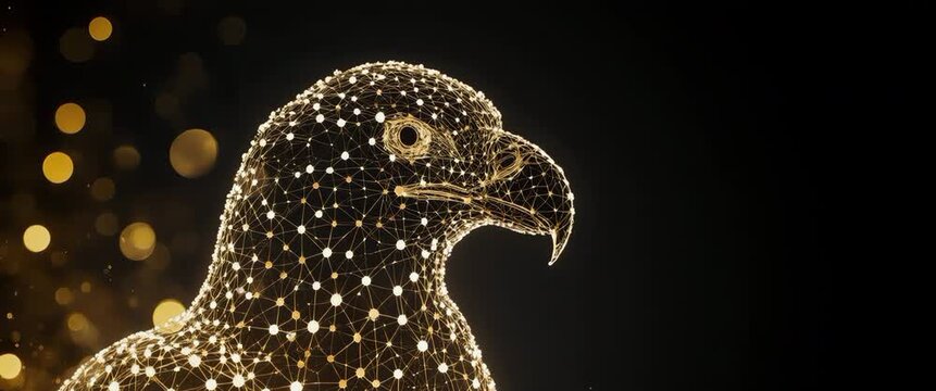Glowing 3D Molecular Eagle Silhouette in Futuristic Digital Art Style
