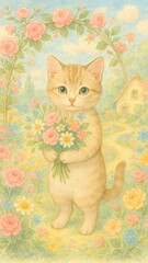 Naklejka premium Charming kitten in floral paradise