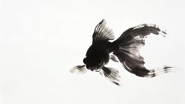 Showing sumi-e goldfish tail and fins undulating as frames change on paper, creating motion