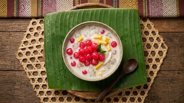 Tub Tim Krob Water Chestnut Rubies in Coconut Milk | Thai Dessert | Southeast Asian Sweet Stock Photo