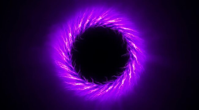 Electric Purple Spiral Energy Vortex Portal with Glowing Particles on Black Background Dynamic Motion Abstract Concept