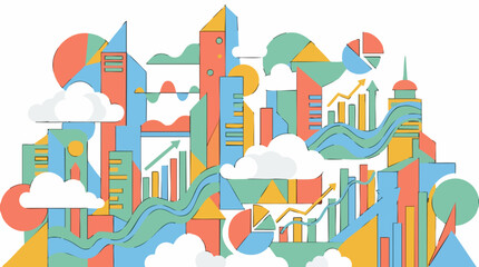 Obraz premium Abstract geometric cityscape with business graphs and data visualization
