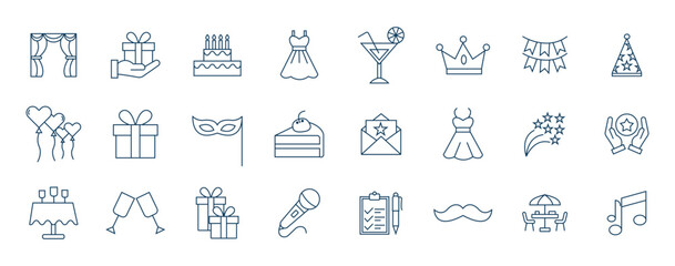 Party icon set. Celebration icon set. Celebration and event related line icons. festive party symbols. Gift icon set, Birthday party and celebration line icon vector set.  © Jerrymoon