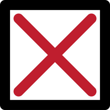 Red Cross in Square: A bold red cross is prominently displayed within a black-bordered square, symbolizing negation or an incorrect answer.
