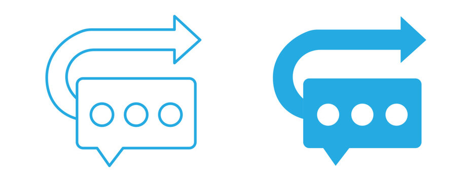 Reply back message bubble icon set with curved arrow in line and flat style.