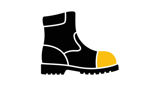 Black and yellow safety work boot icon illustration.