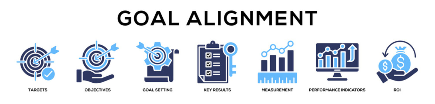 Glyphcolor - Goal Alignment web banner icon vector illustration concept