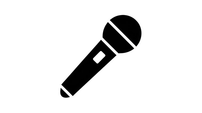 A minimalist black silhouette illustration of a microphone on a white background