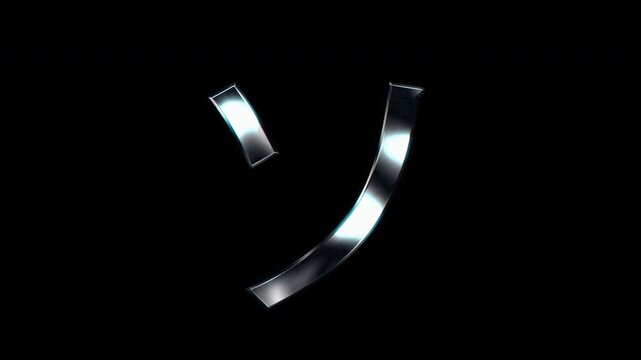 Silver metallic Japanese Katakana "ソ". Alpha channel. Seamless loop video