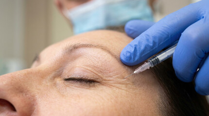 Naklejka premium Exosome injection procedure aesthetic clinic medical content clean environment close-up viewpoint skin rejuvenation concept