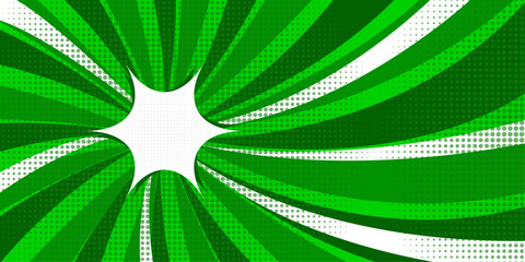 Green comic background with halftone and radial lines © Vector Riderz