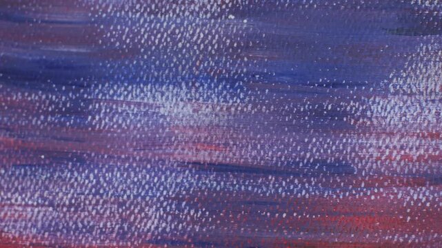 Abstract close-up macro texture of acrylic painting canvas surface with horizontal teal green blue red pink and yellow multicolor brushstroke pattern