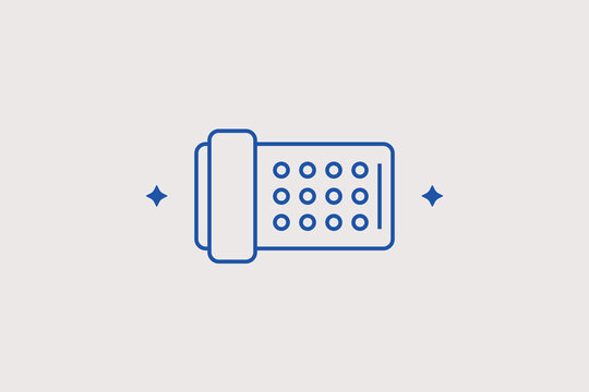 Vintage push button desk telephone line icon for hotel reception for room service calling helpdesks. Useful vector illustration for office intercom setup guides, communication hardware catalogs.