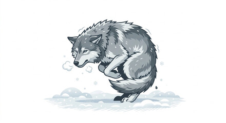 Shivering Wolf Vector Illustration Standing in the Snow During Winter Storm © Lapak orang bejo