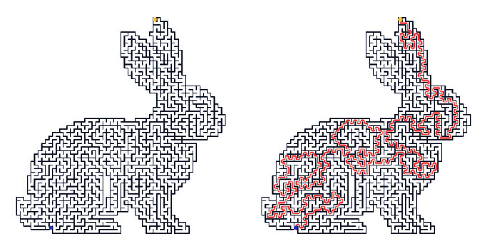 Animal rabbit hex maze kids activity sheet for educational blogs and websites print design
