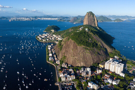 Panoramic View of the Sugarloaf Mountain and Urca Neighborhood in Rio de Janeiro, Brazil