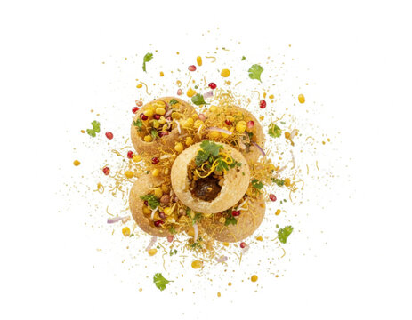 Close up realistic photography of indian pani puri golgappa street food