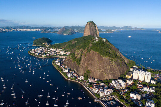 Panoramic View of the Sugarloaf Mountain and Urca Neighborhood in Rio de Janeiro, Brazil