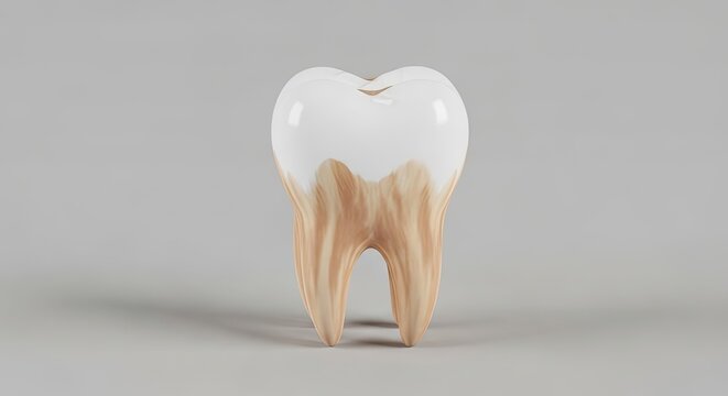 Medical illustration of human molar tooth with severe root decay