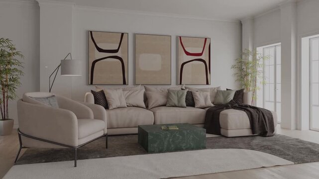 3d video rendering footage contemporary interior modern design. Stylish interior house movie clip