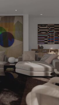 3d video rendering footage contemporary interior modern design. Stylish interior house movie clip