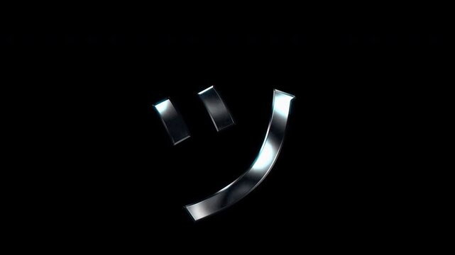 Silver metallic Japanese Katakana "ッ". Alpha channel. Seamless loop video