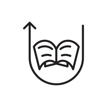 Unlearning vector icon featuring an open textbook container outlined by a U-shaped reversing arrow pointing upward. Representing cognitive adaptation, discarding outdated habits, and mindset shifts.
