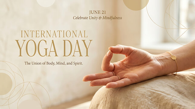 International yoga day conceptual poster with hand in mudra pose, mindfulness
